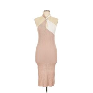 Sleeveless Twist Halter Knit Midi Dress - Blush & Ivory Size Large